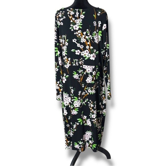 Yock Black Label Floral Black Faux Wrap Front Long Sleeve V-Neck Midi Dress - Picture 15 of 16